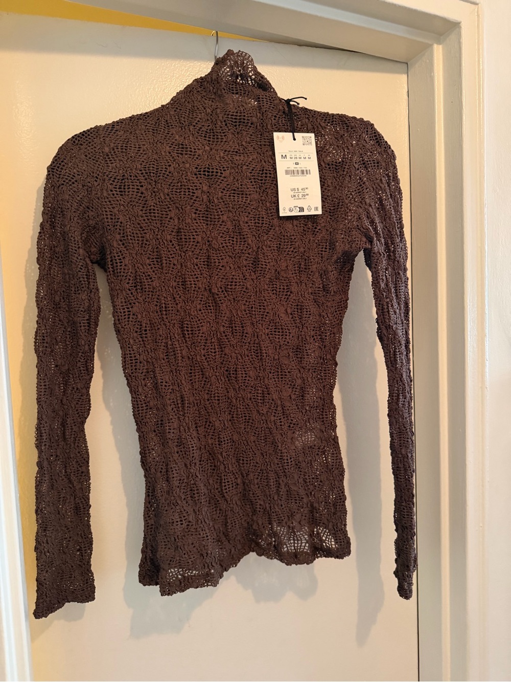 Zara Brown Open-Knit Long Sleeve Top